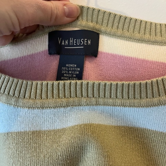 Van Heusen Women’s Pastel Stripe Knit Sweater Long Sleeve Cotton Blend Retro Y2K - Picture 2 of 9